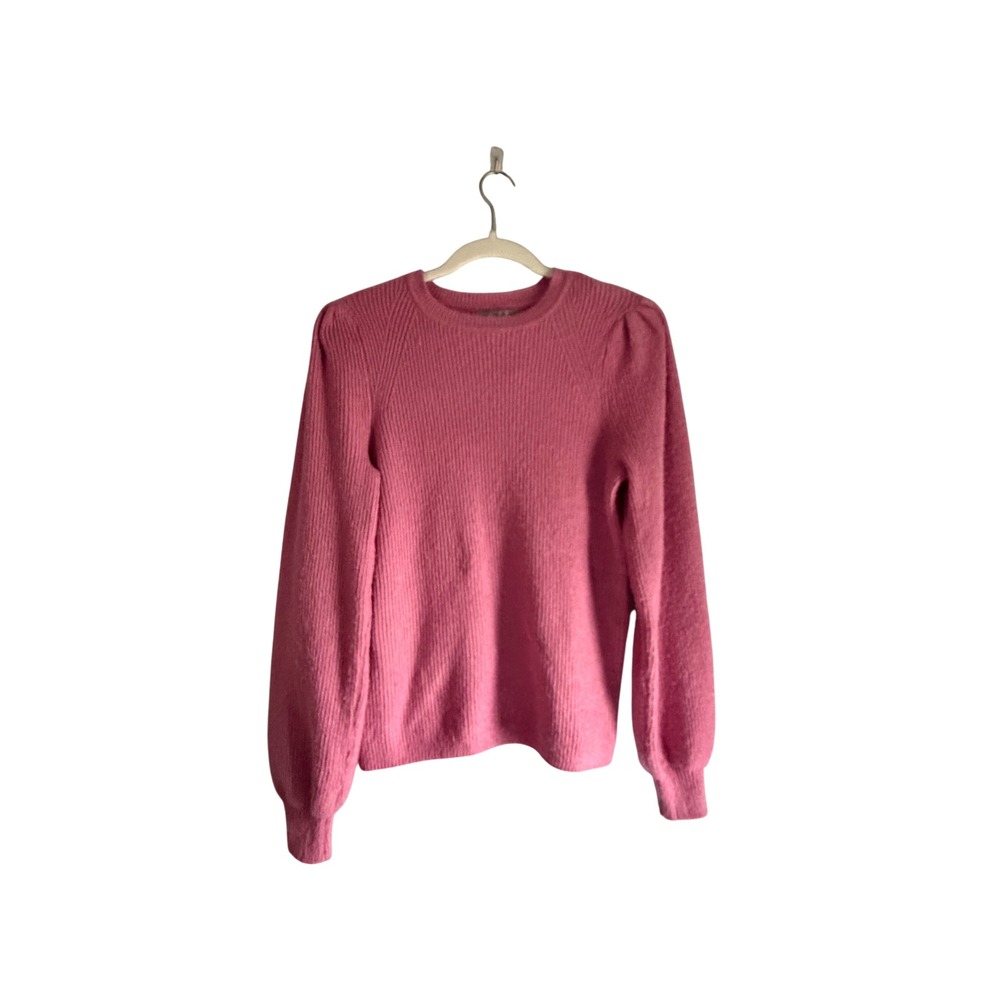 Marled Reunited Clothing Pink Ribbed Puff Sleeve Crew Neck Sweater NWT Large‎